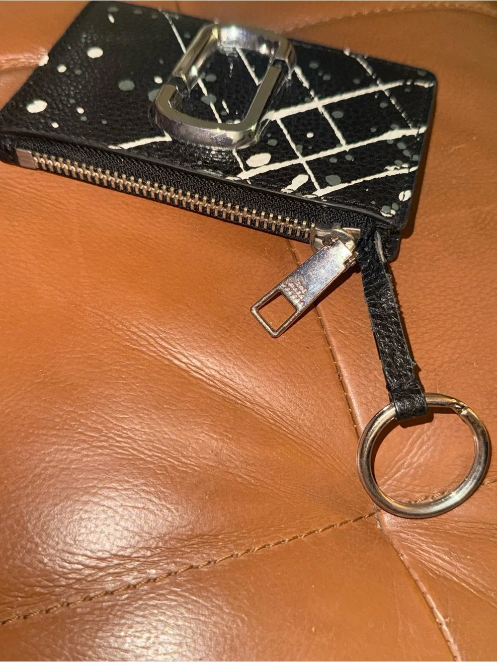 Marc Jacobs Black Leather Card Case with Mint and White Paint Splatter